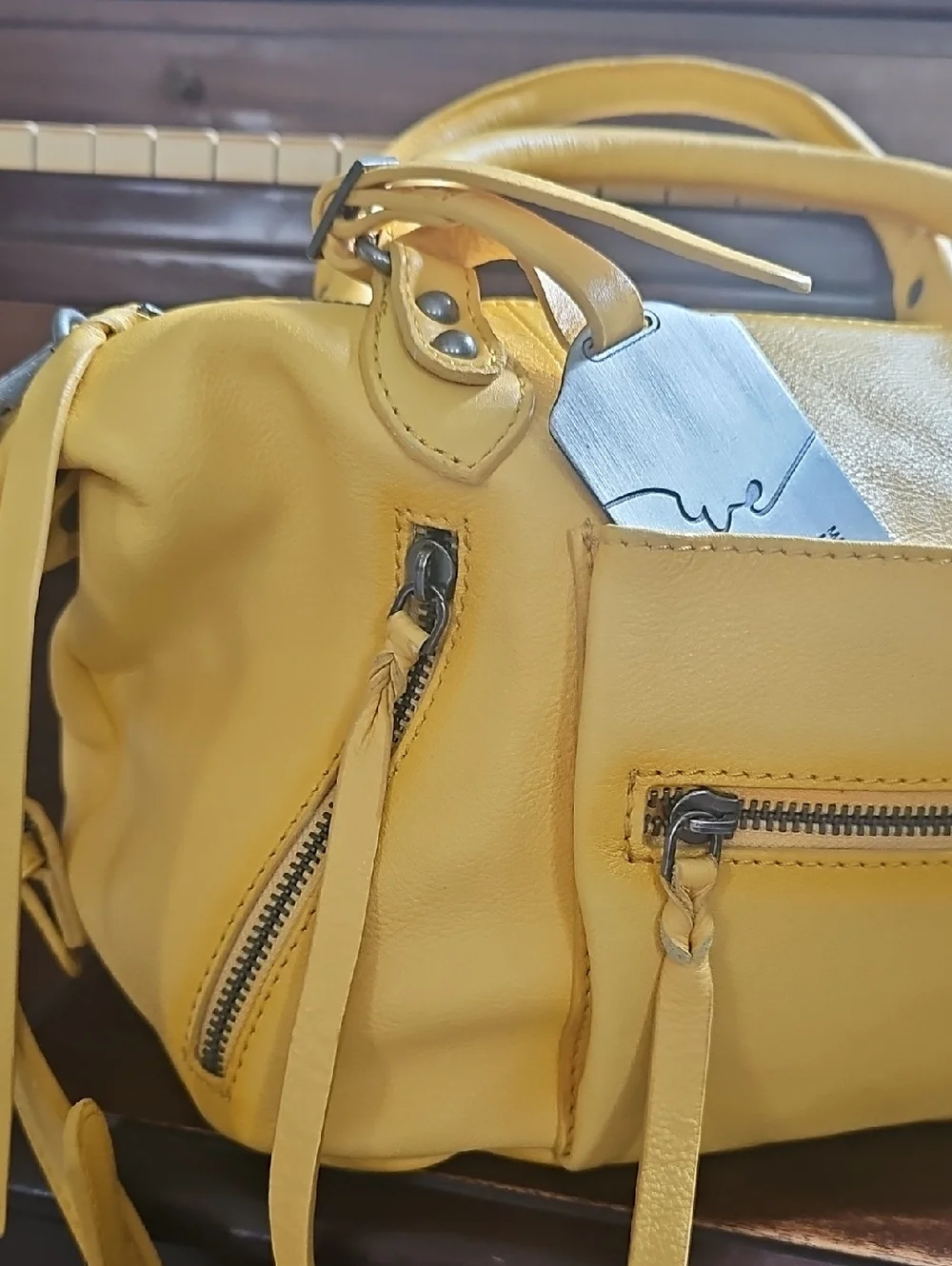 NWT Free People We The Free Baby Emerson Tote Bag Golden Sunset Leather Purse - Picture 5 of 12